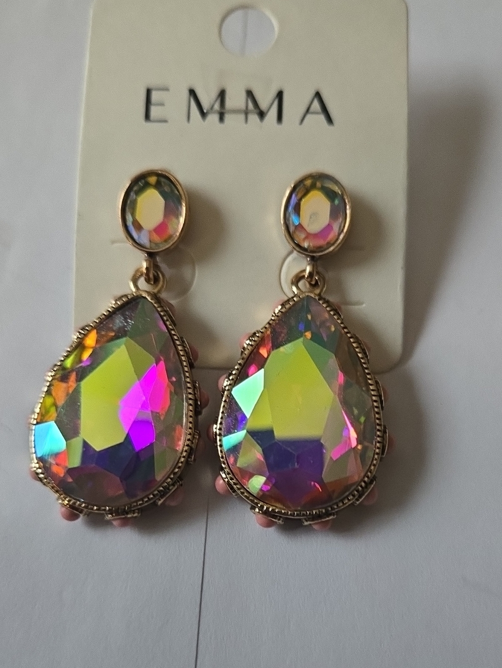 Western Irridescent AB  Teardrop Dangle Earrings - Multicolor, Gold Tone
